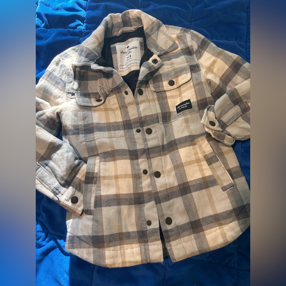 abercrombie kids Beige & Gray Plaid Button-Front Jacket
